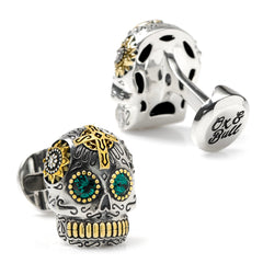 Sterling Silver and Gold Day of the Dead Skull Cufflinks