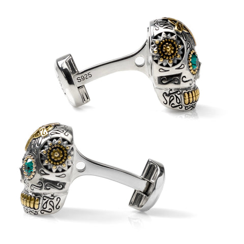 Sterling Silver and Gold Day of the Dead Skull Cufflinks