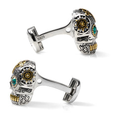 Sterling Silver and Gold Day of the Dead Skull Cufflinks