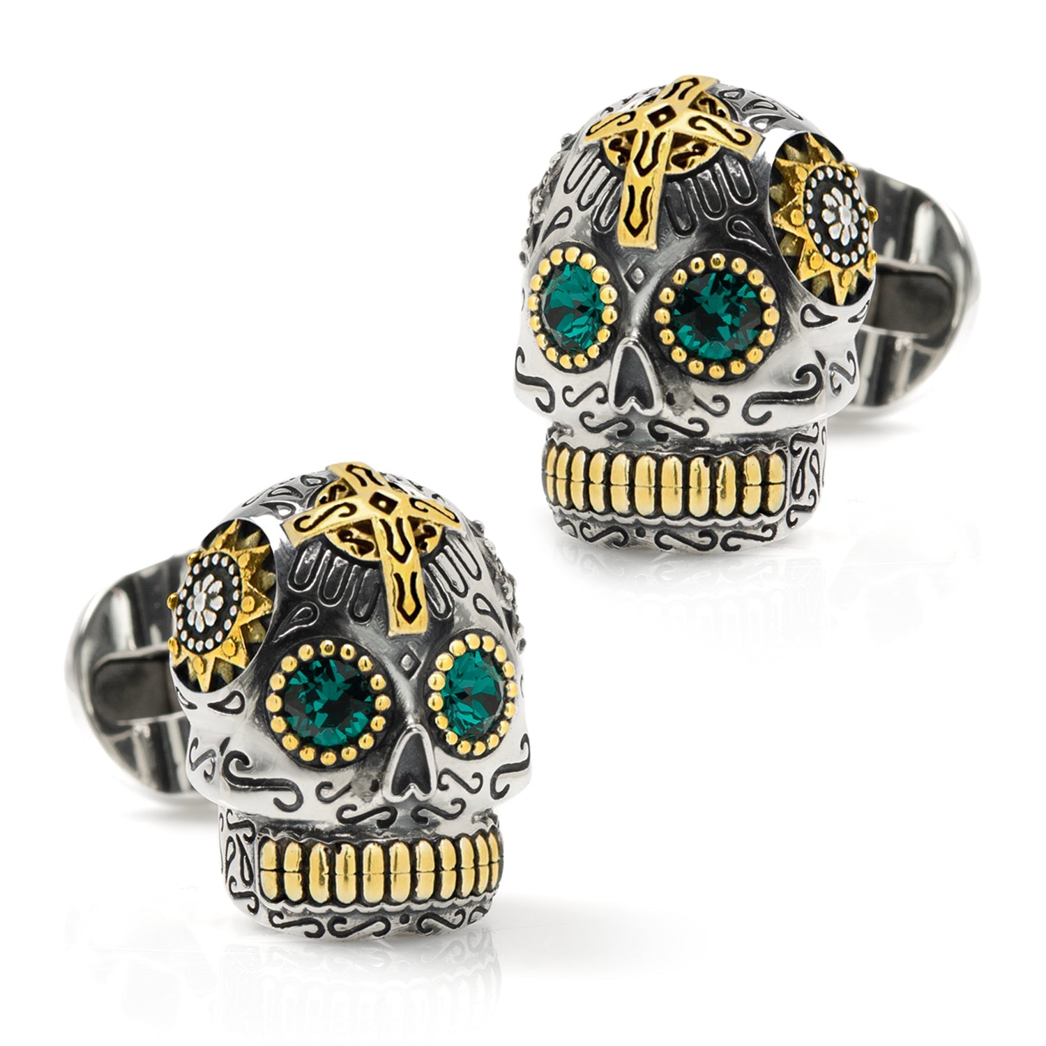  Cufflinks Sterling Silver and Gold Day of the Dead Skull Cufflinks - Default Title - Bonton