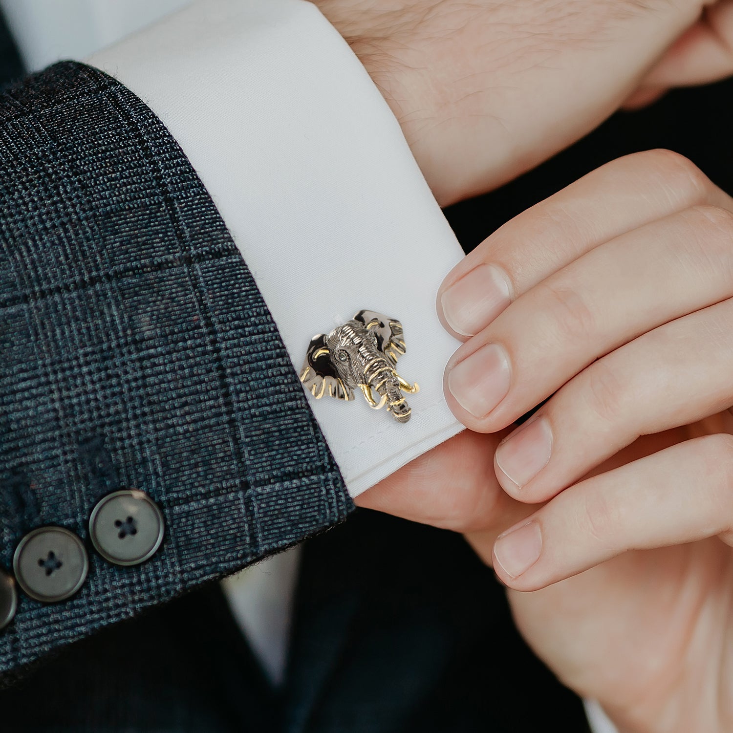  Cufflinks Sterling Silver and 14K Gold Elephant Cufflinks - Default Title - Bonton