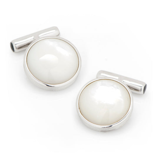 Sterling Silver Ribbed Mother of Pearl Cufflinks