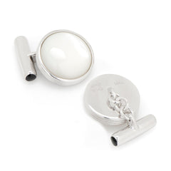 Sterling Silver Ribbed Mother of Pearl Cufflinks