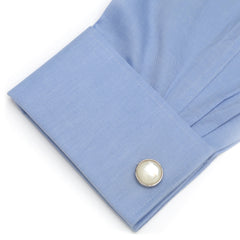 Sterling Silver Ribbed Mother of Pearl Cufflinks