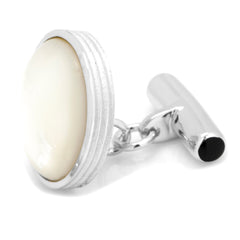 Sterling Silver Ribbed Mother of Pearl Cufflinks