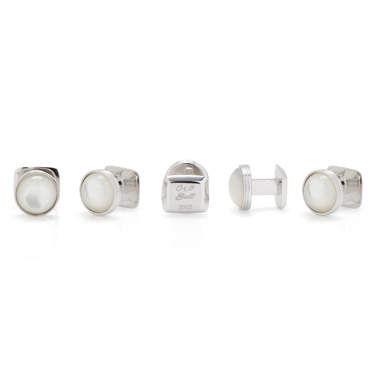  Cufflinks Sterling Silver Ribbed MOP Cufflinks and 5-Stud Set - Default Title - Bonton