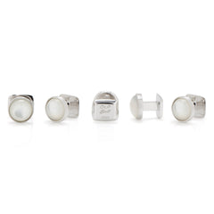 Sterling Silver Ribbed MOP Cufflinks and 5-Stud Set