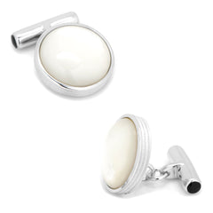 Sterling Silver Ribbed MOP Cufflinks and 5-Stud Set