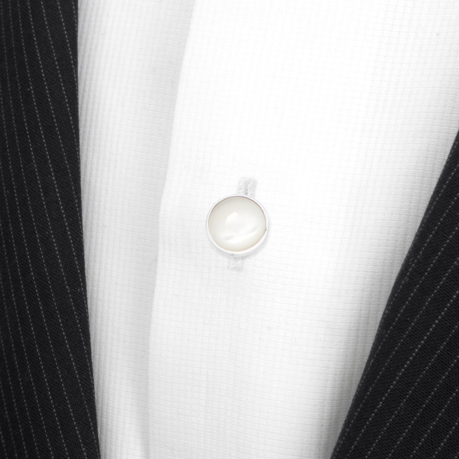  Cufflinks Sterling Silver Ribbed Mother of Pearl 5-Studs - Default Title - Bonton