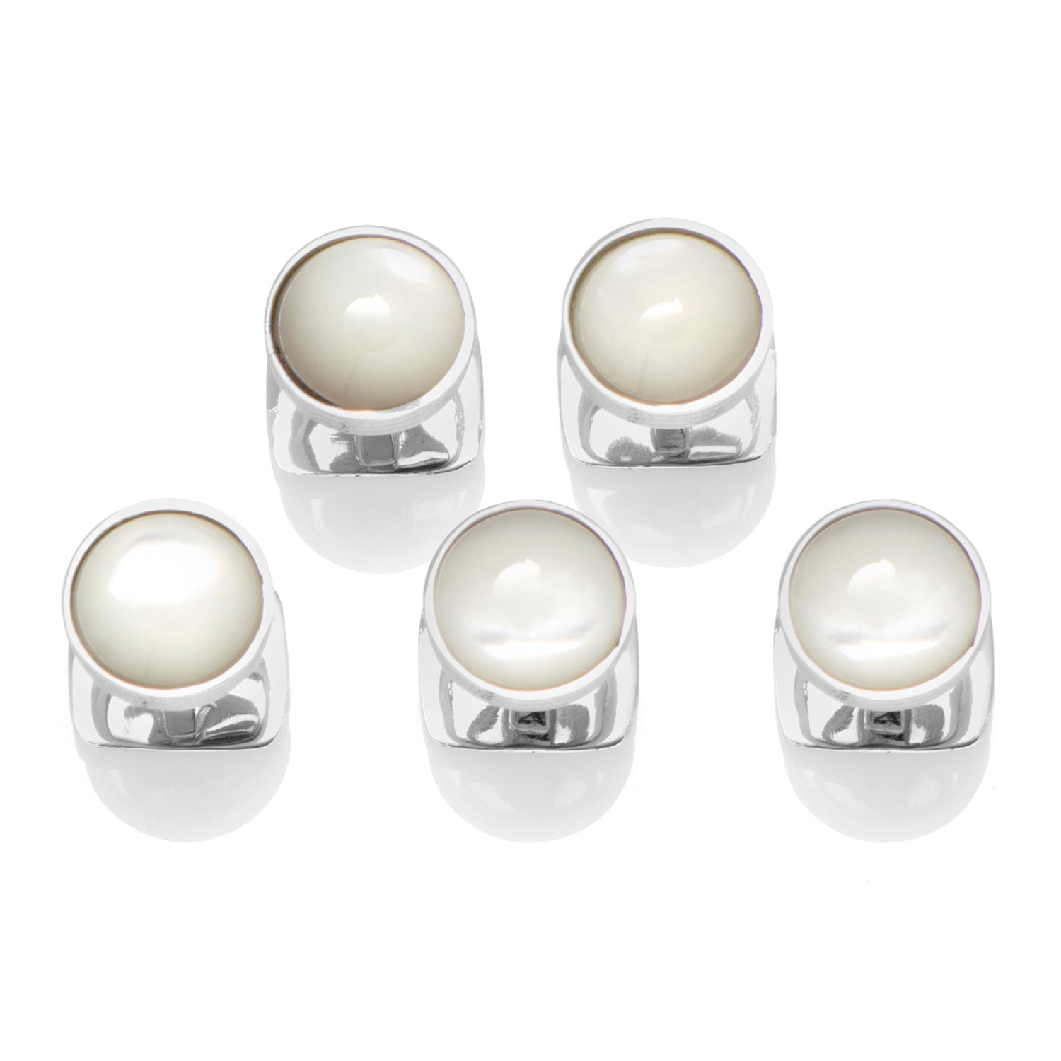  Cufflinks Sterling Silver Ribbed Mother of Pearl 5-Studs - Default Title - Bonton