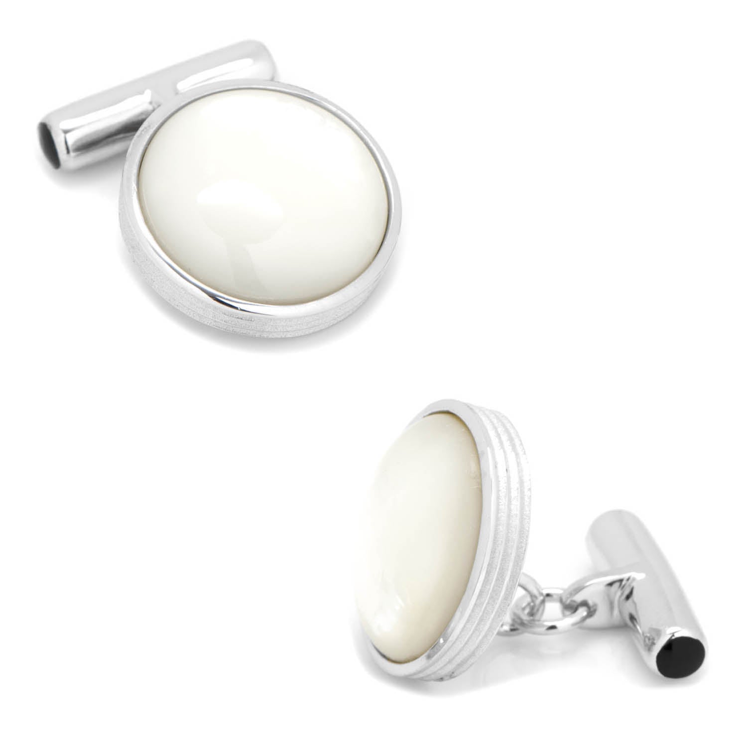  Cufflinks Sterling Silver Ribbed Mother of Pearl Cufflinks - Default Title - Bonton