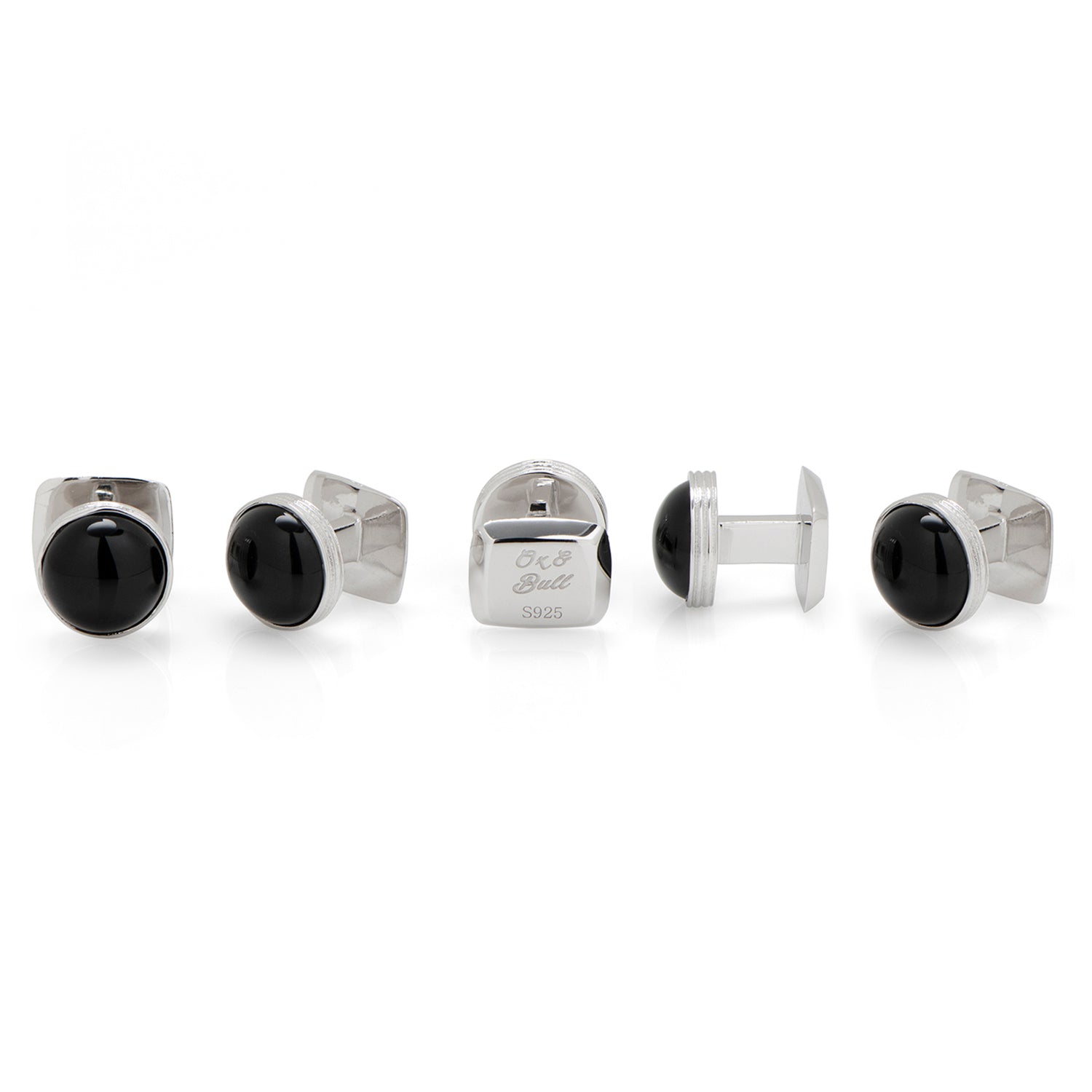  Cufflinks Sterling Silver Ribbed Onyx 5-Studs - Default Title - Bonton