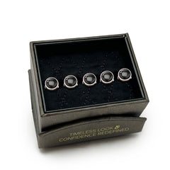 Sterling Silver Ribbed Onyx 5-Studs