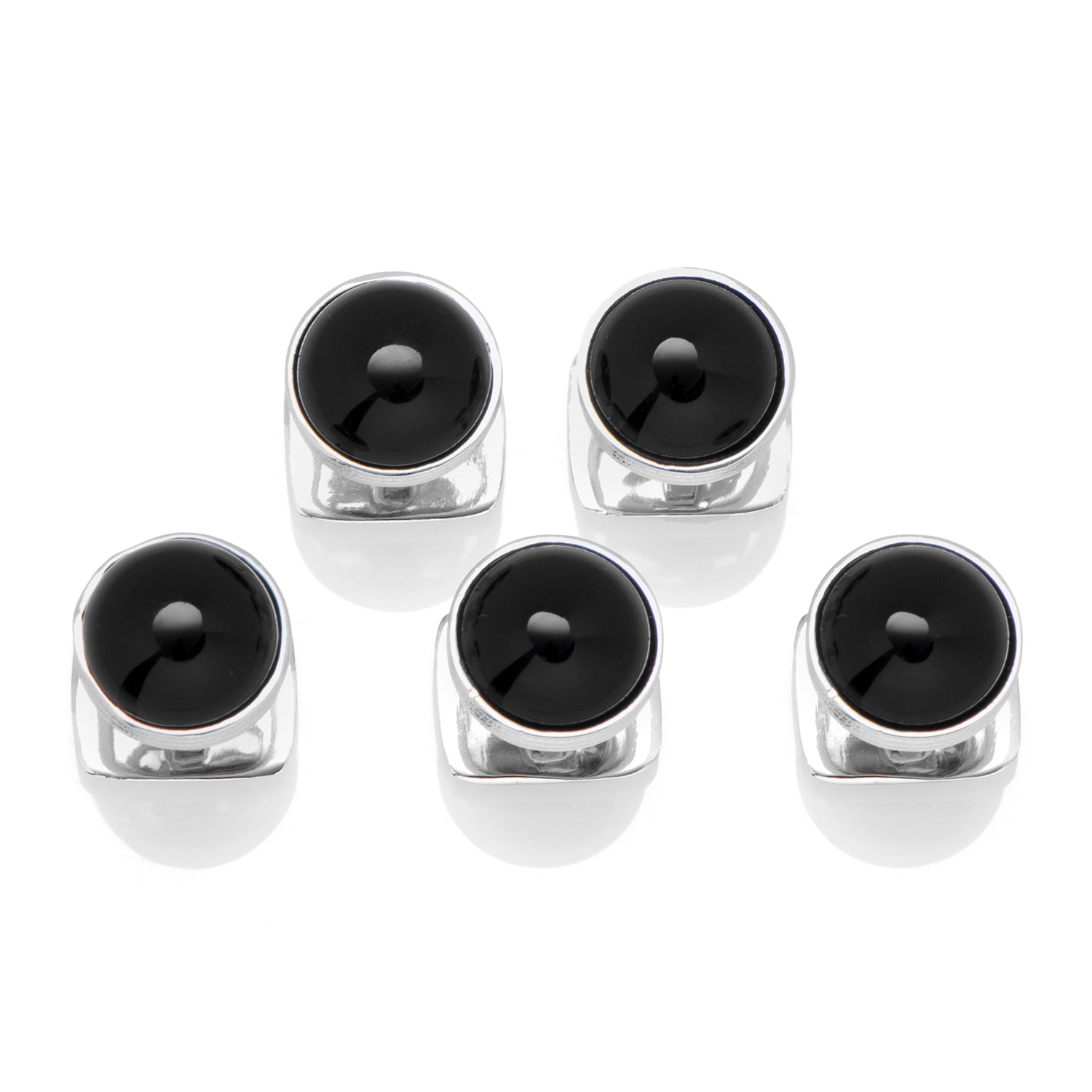  Cufflinks Sterling Silver Ribbed Onyx 5-Studs - Default Title - Bonton