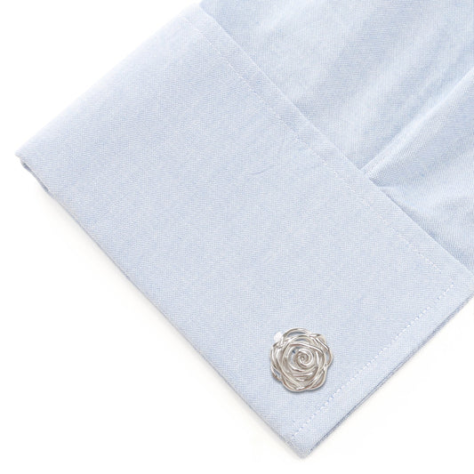 Sterling Silver Rhodium Plated Rose Cufflinks