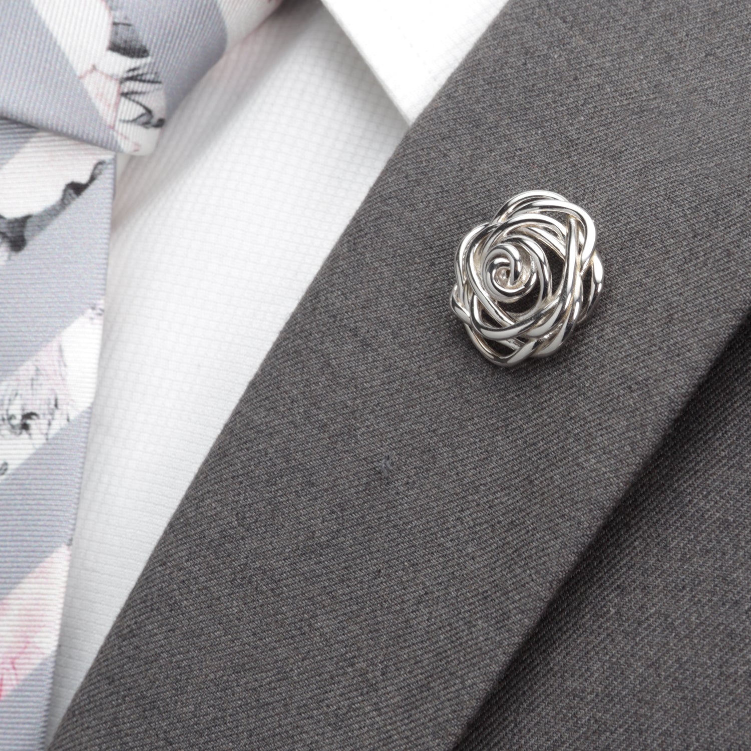  Cufflinks Sterling Silver Rhodium Plated Rose Lapel Pin - Default Title - Bonton