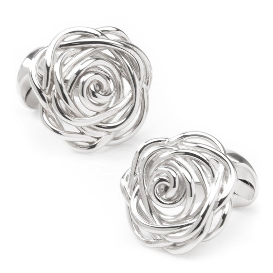 Sterling Silver Rhodium Plated Rose Cufflinks