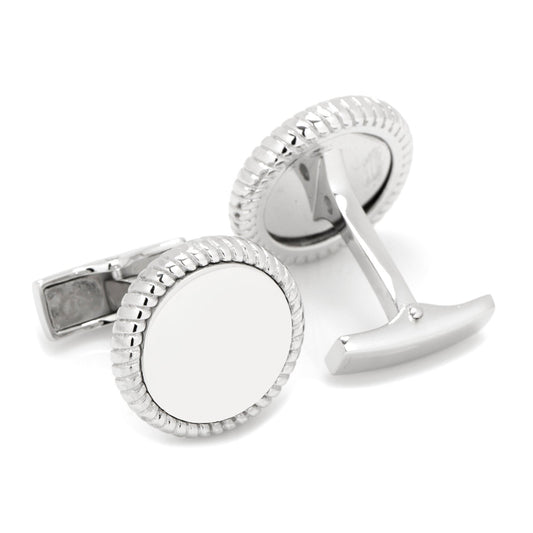 Sterling Silver Rope Border Engravable Round Cufflinks