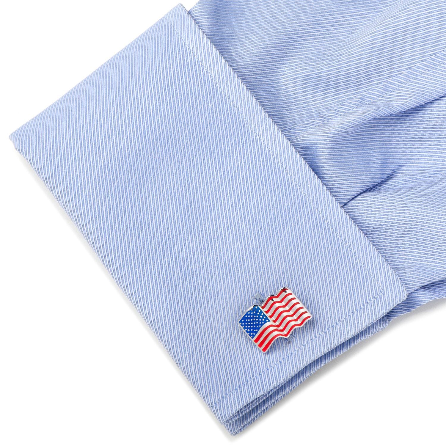  Cufflinks Sterling Silver Waving American Flag Cufflinks - Default Title - Bonton