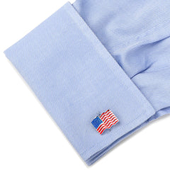 Sterling Silver Waving American Flag Cufflinks