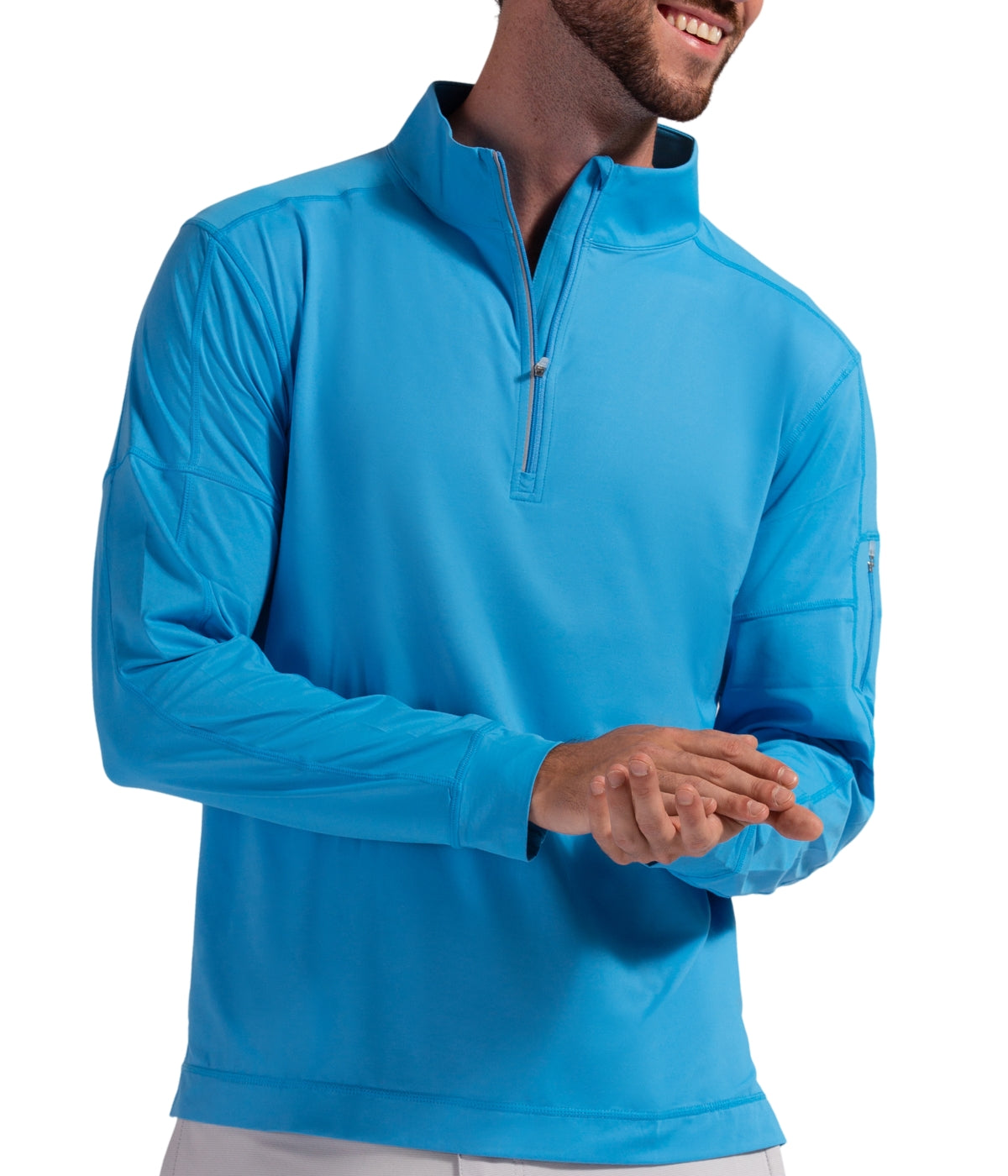  BloqUV BloqUV Men's UPF 50+ Sun Protection Long Sleeve Mock Zip Top - Ocean Blue - Bonton