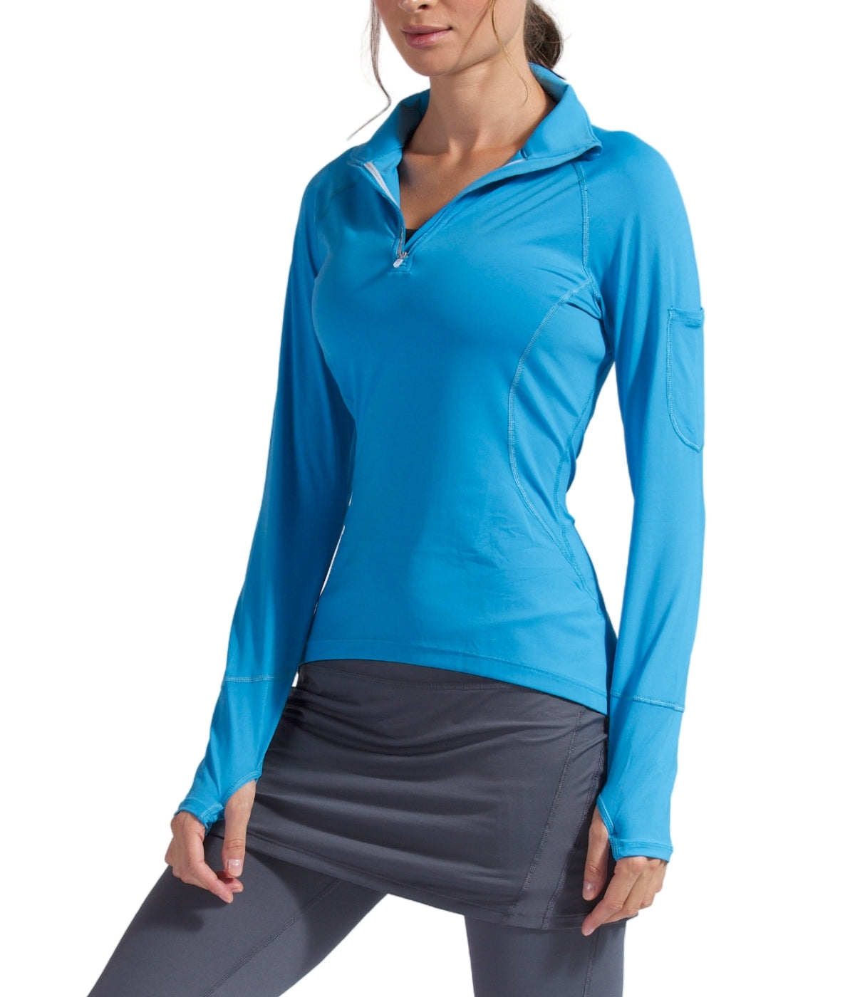  BloqUV BloqUV Women's UPF 50+ Sun Protection Mock Neck Quarter Zip Top - Ocean Blue - Bonton