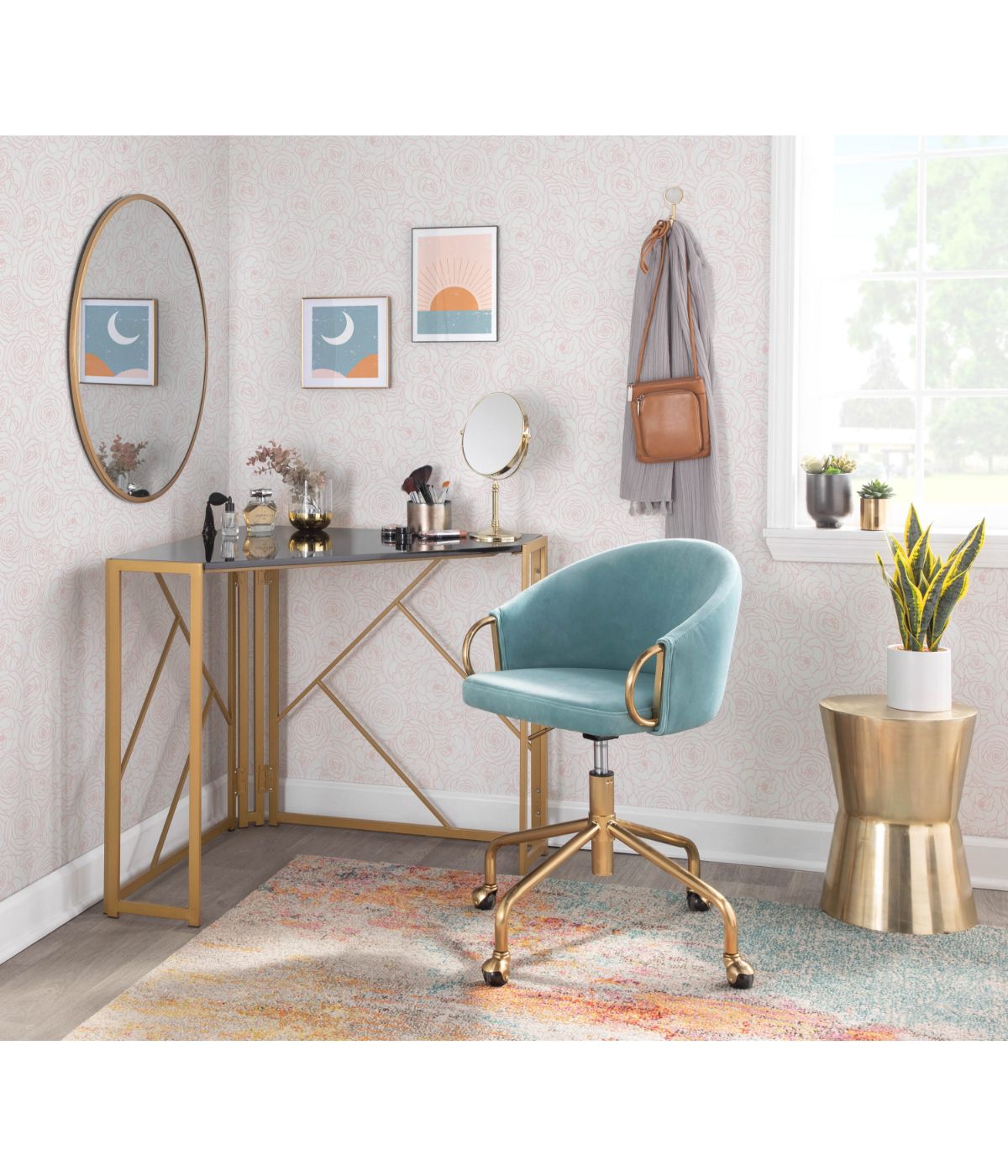  LumiSource Claire Task Chair Gold & Light Blue - Gold & Light Blue - Bonton