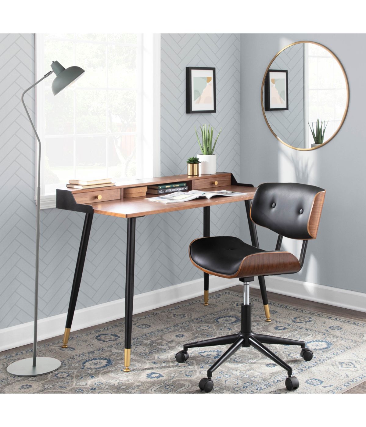  LumiSource Lombardi Office Chair Walnut & Black - Walnut & Black - Bonton