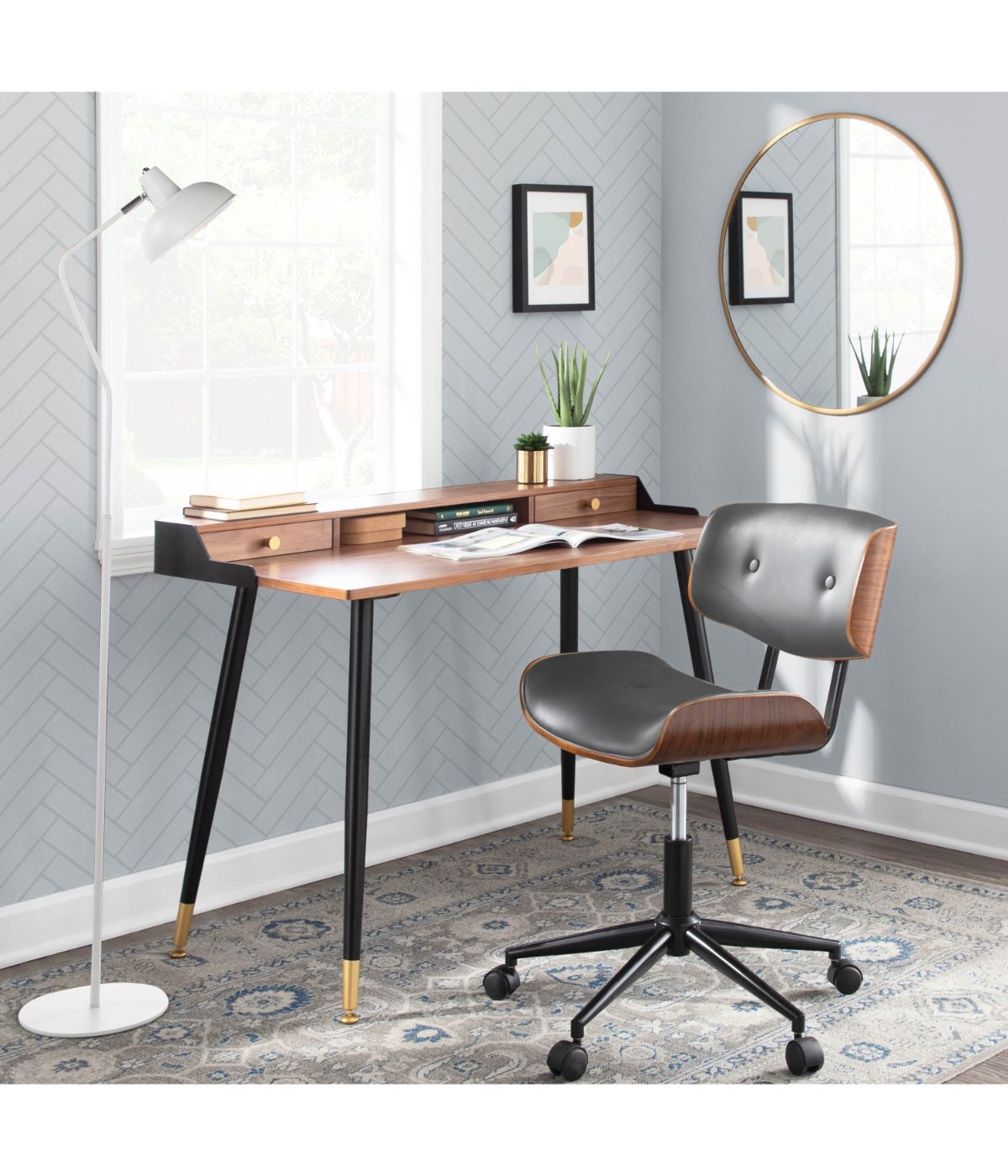  LumiSource Lombardi Office Chair Walnut & Grey - Walnut & Grey - Bonton