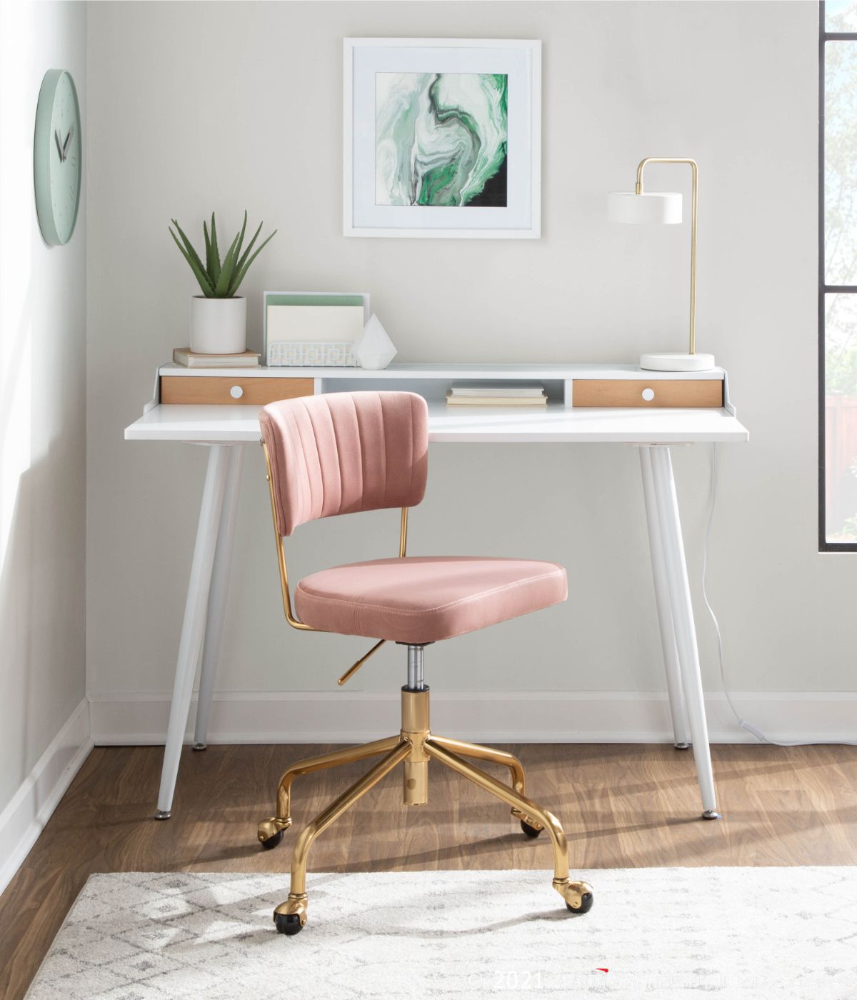  LumiSource Tania Task Chair Gold & Pink - Gold & Pink - Bonton