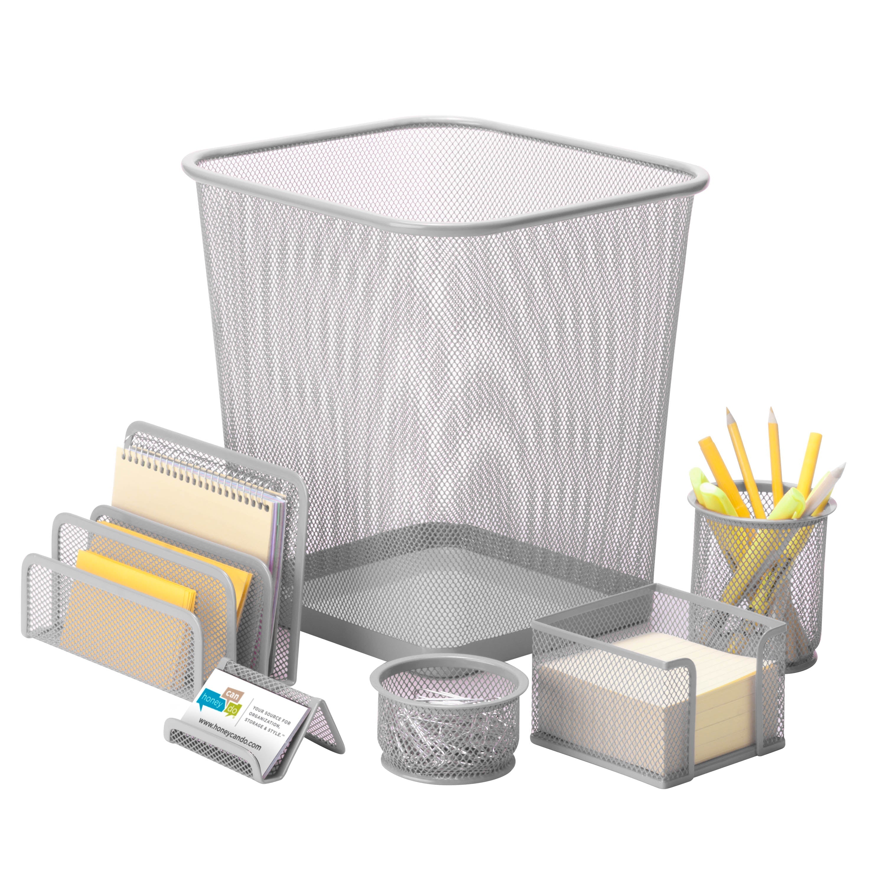  Honey-Can-Do Mesh 6 Piece Desk Set - Silver - Bonton