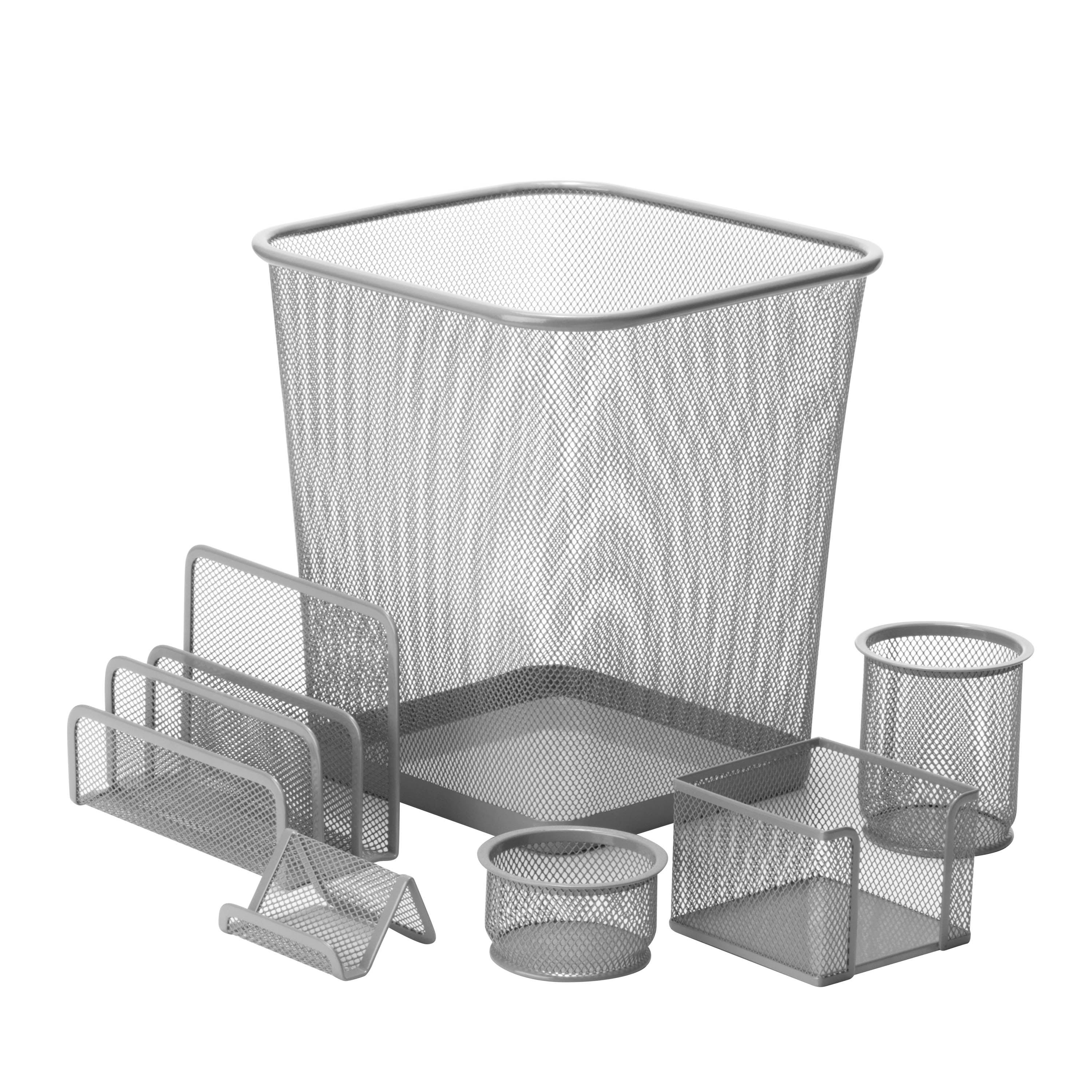  Honey-Can-Do Mesh 6 Piece Desk Set - Silver - Bonton