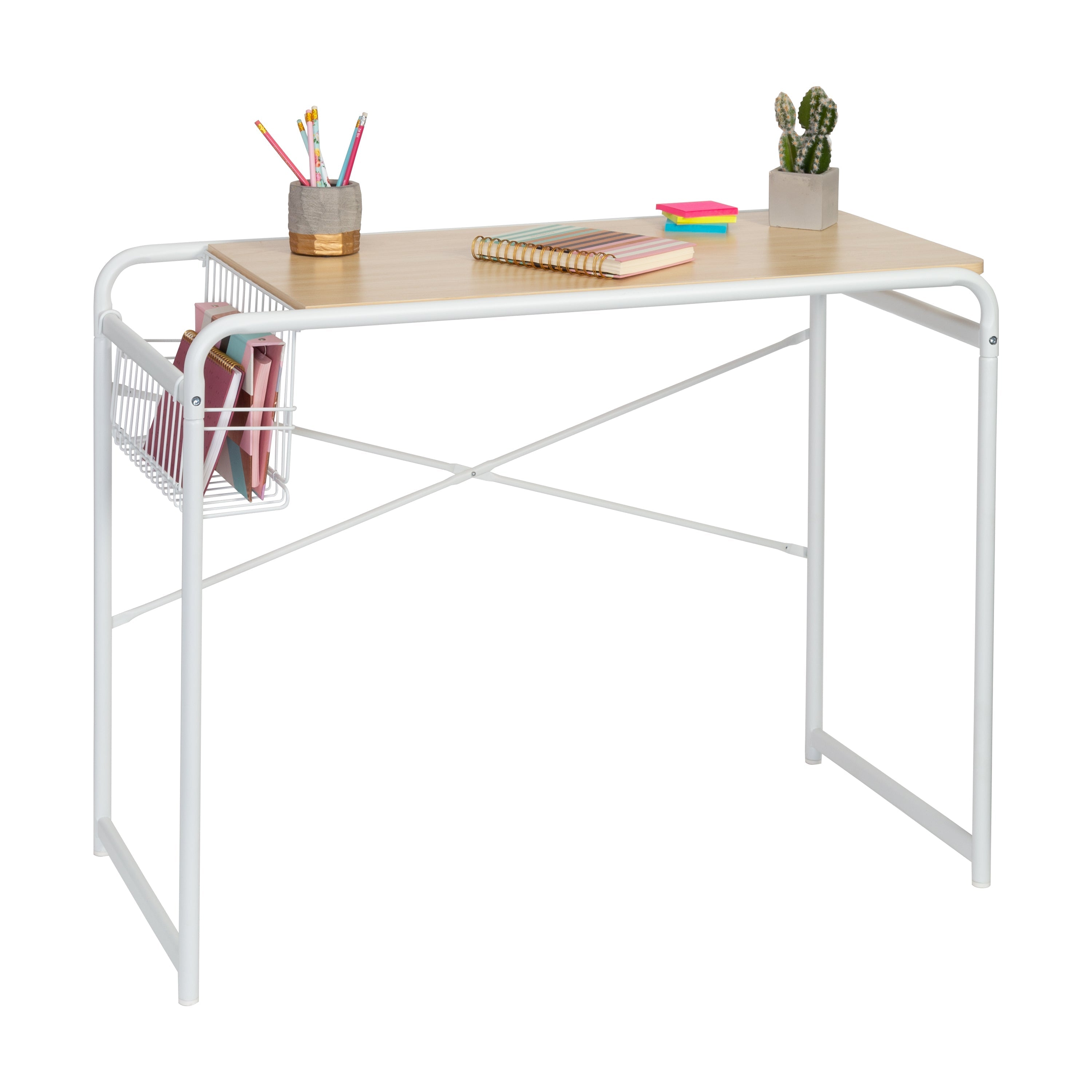  Honey-Can-Do Home Office Computer Desk with Side Basket - White - Bonton