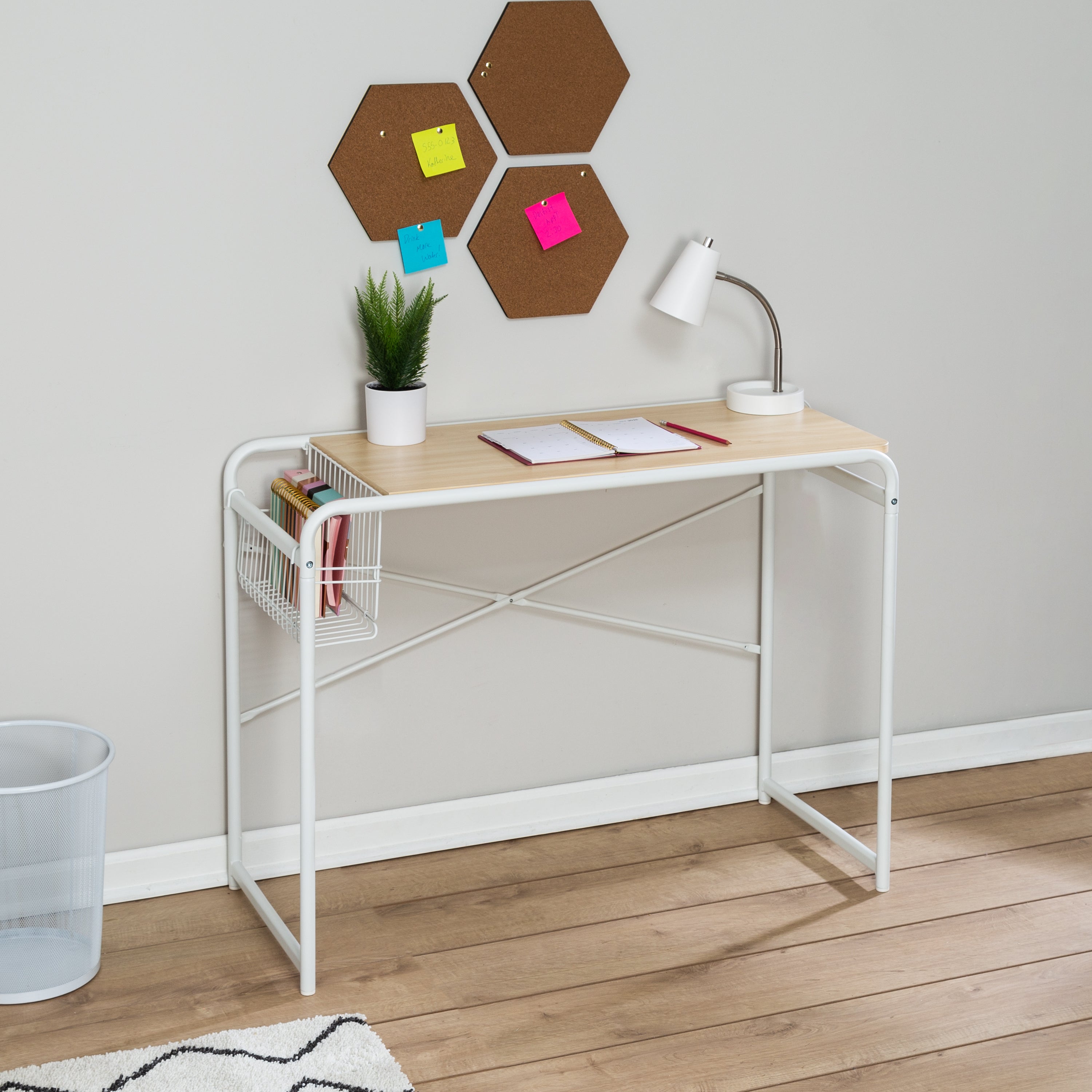  Honey-Can-Do Home Office Computer Desk with Side Basket - White - Bonton