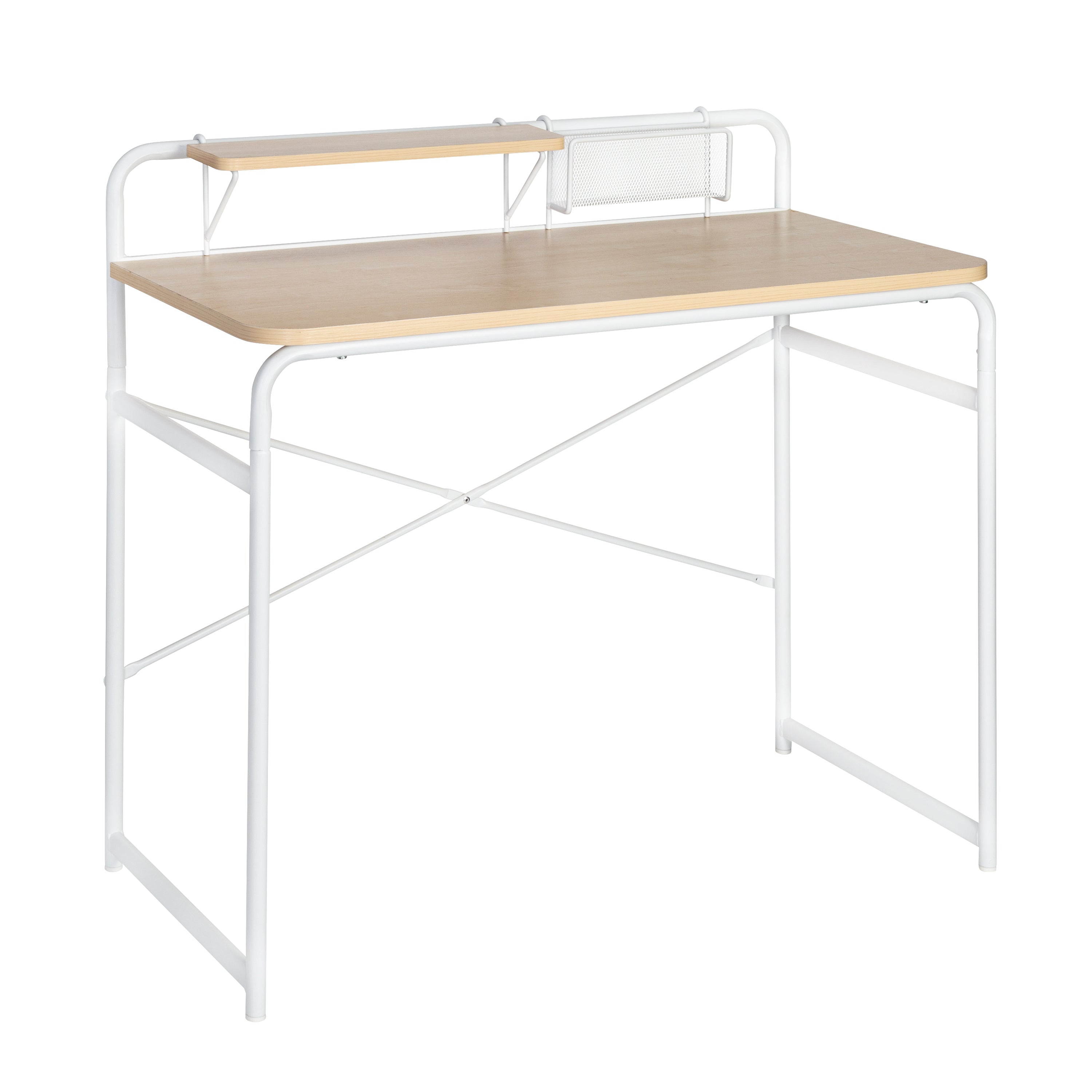  Honey-Can-Do Home Office Computer Desk with Shelf and Metal Mesh Basket - White - Bonton