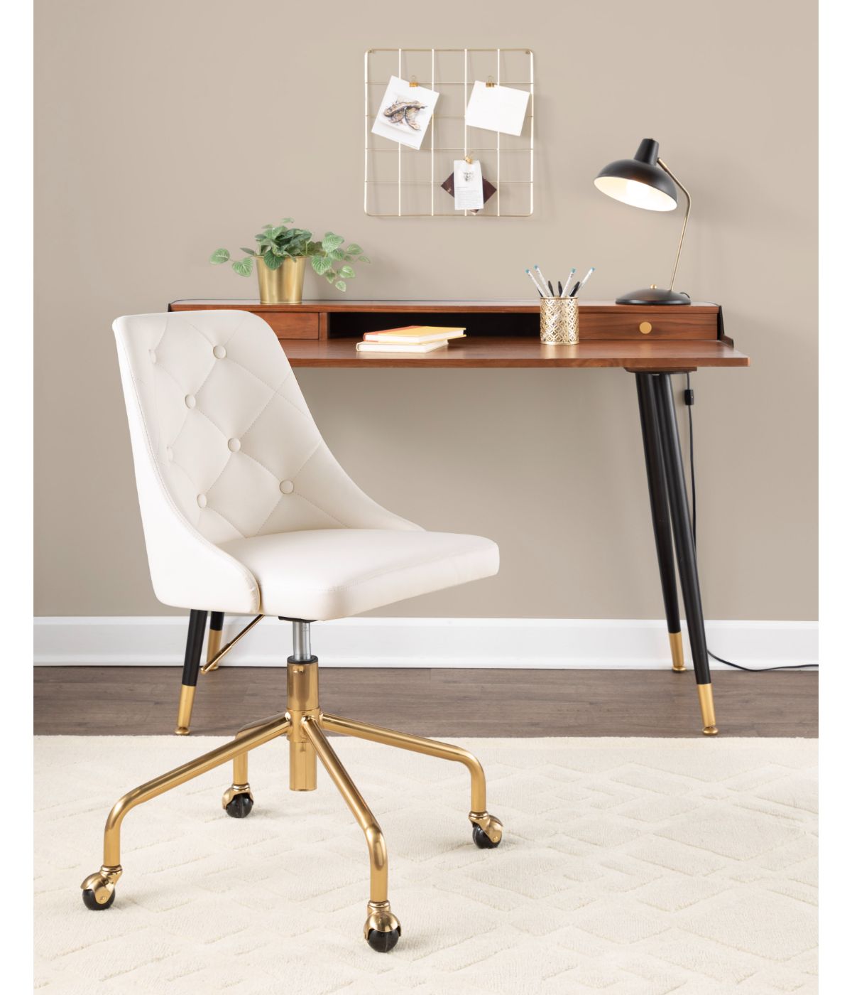  LumiSource Marche Office Chair Gold & White - Gold & White - Bonton