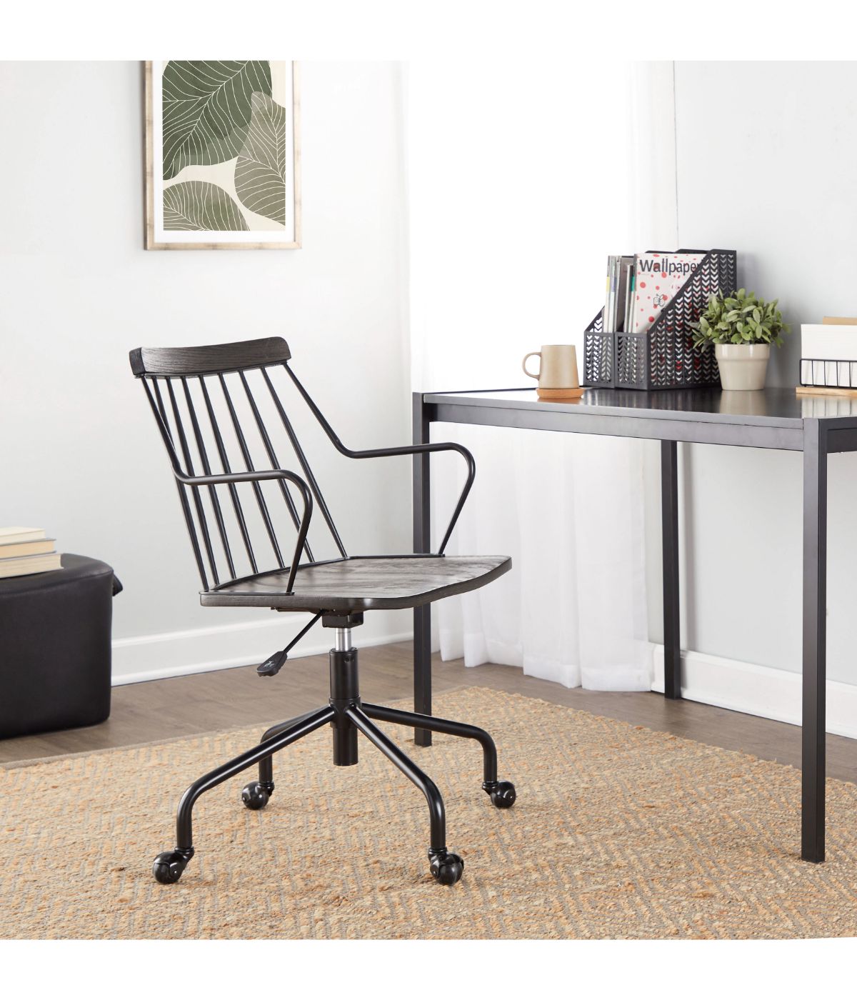  LumiSource Preston Adjustable Office Chair Black & Walnut - Black & Walnut - Bonton