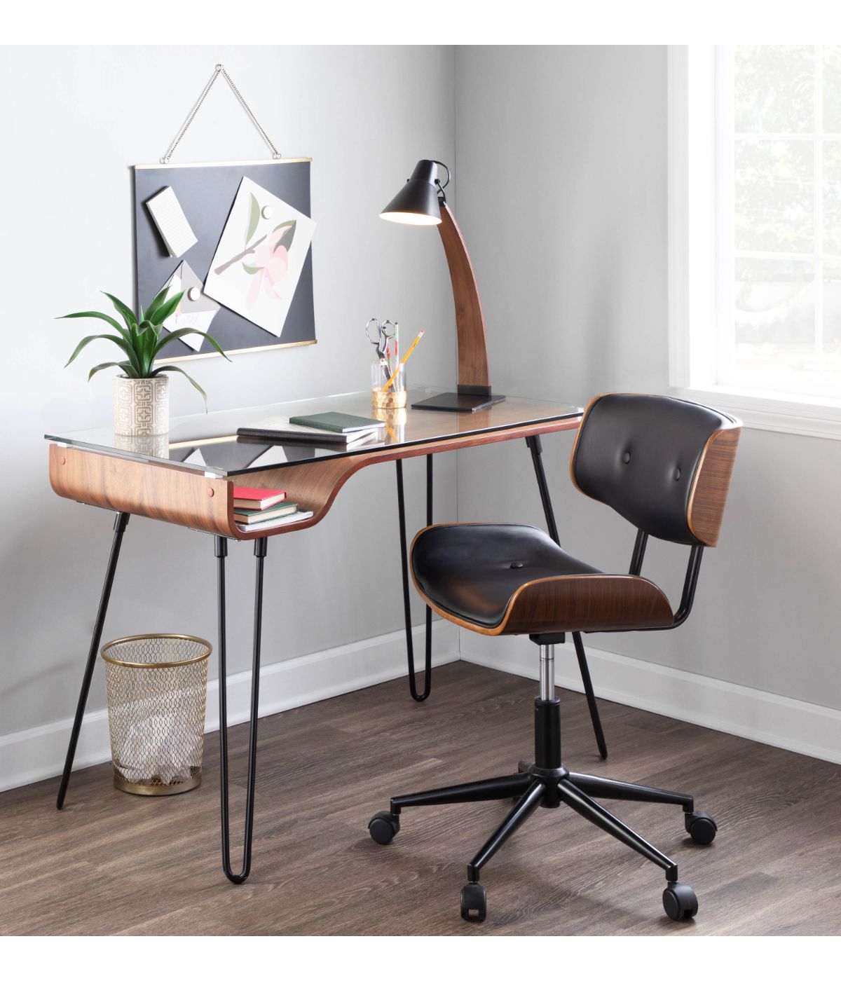  LumiSource Avery Desk Walnut, Clear & Black - Walnut, Clear & Black - Bonton