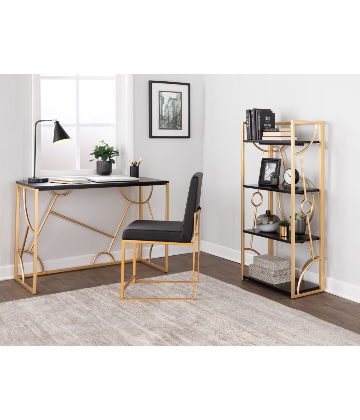  LumiSource Constellation Desk Gold & Black - Gold & Black - Bonton