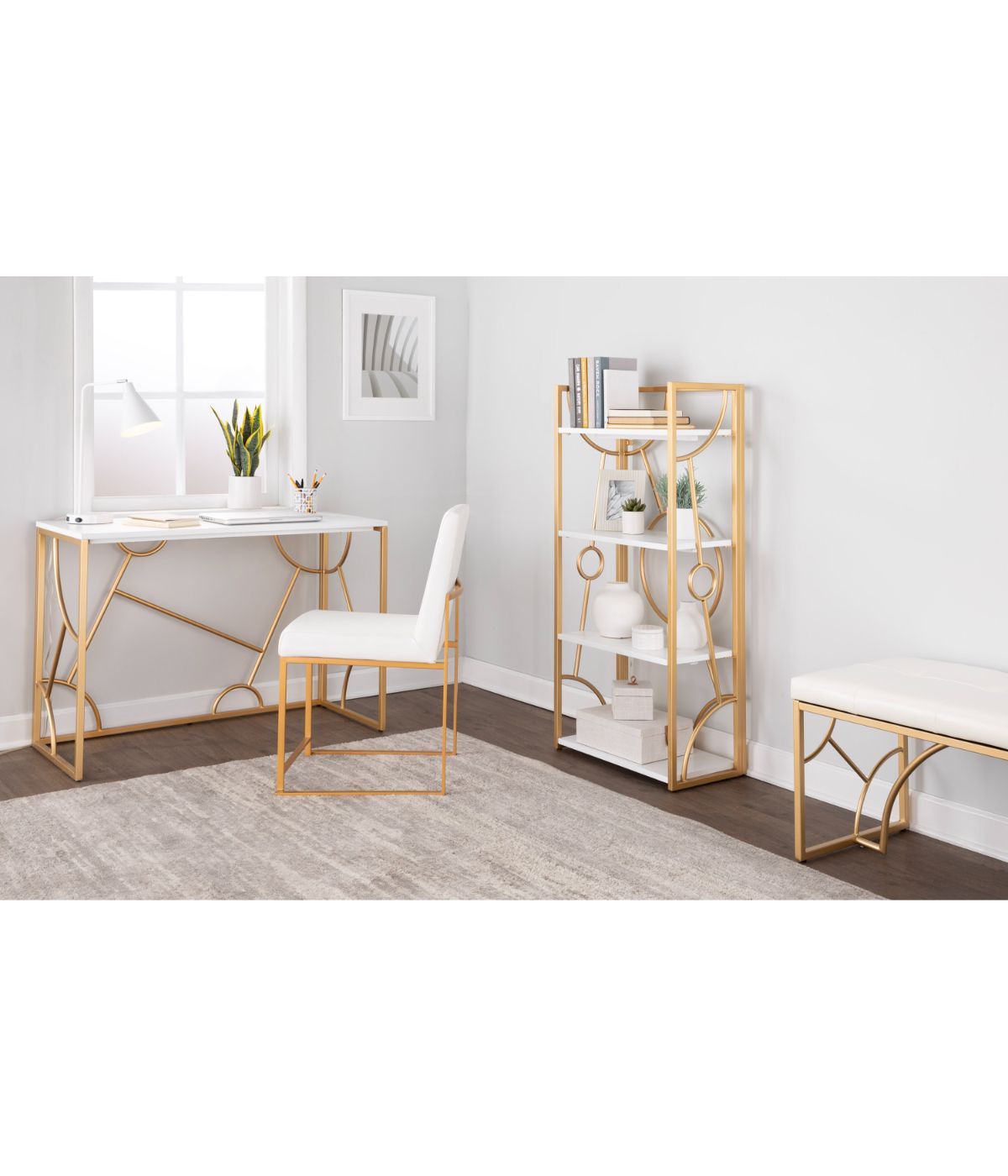  LumiSource Constellation Desk Gold & White - Gold & White - Bonton