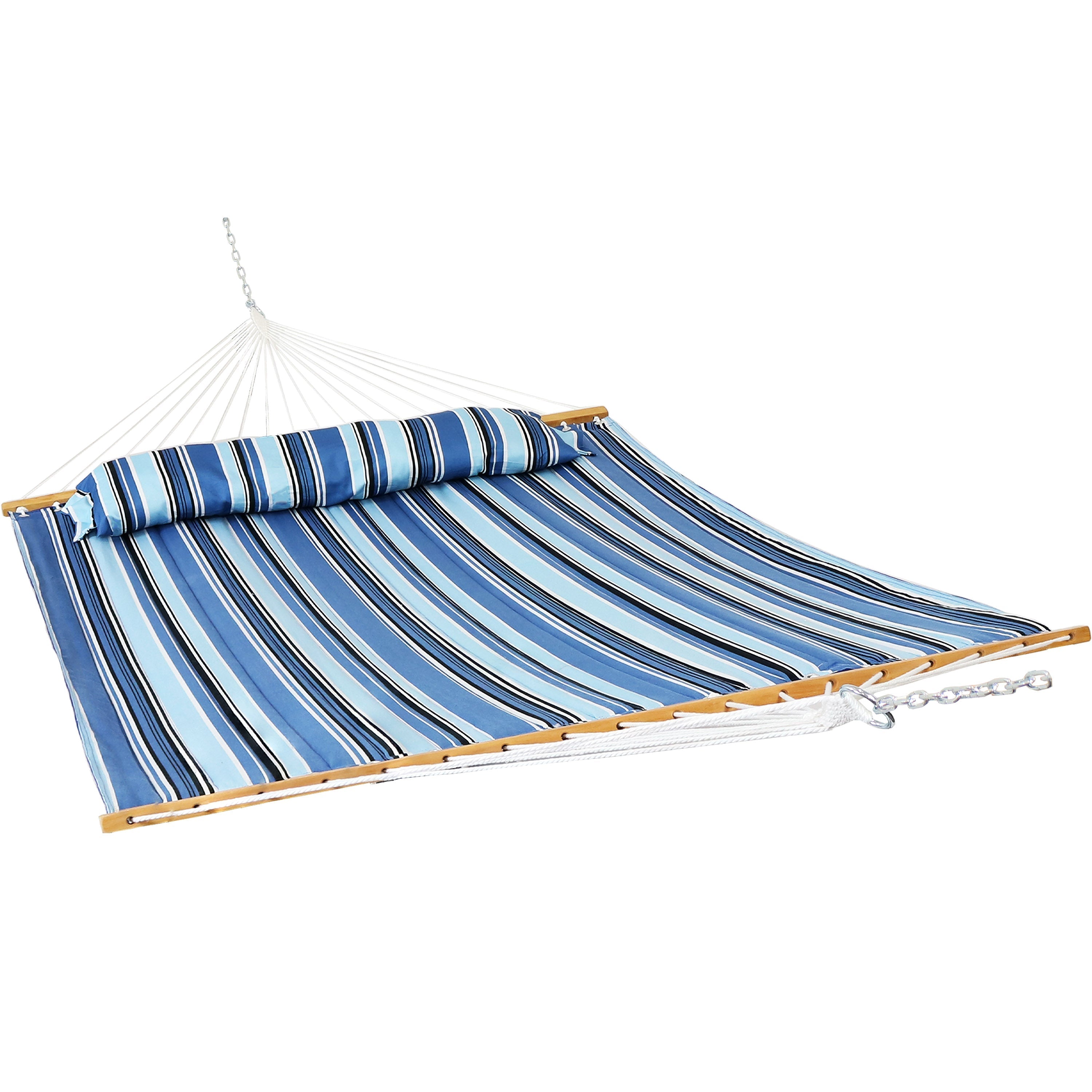  Sunnydaze Decor Quilted Fabric Hammock Two-Person with Spreader Bars - 450 lb Weight Capacity - Nautical Stripe - Bonton