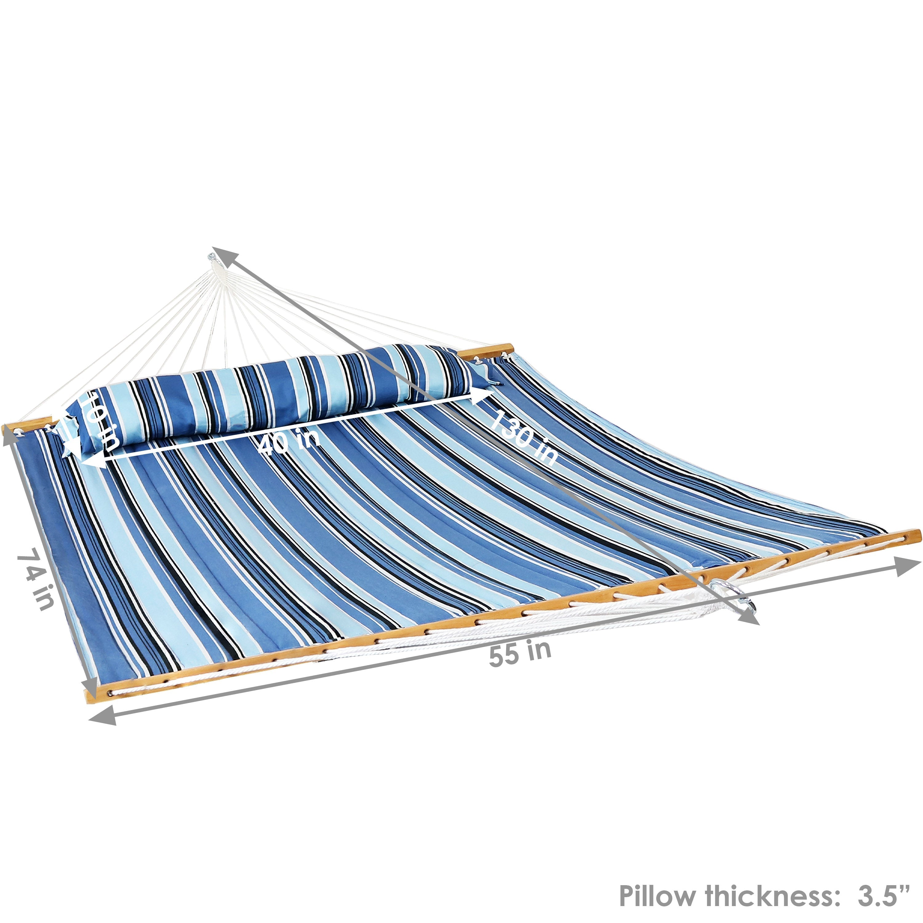  Sunnydaze Decor Quilted Fabric Hammock Two-Person with Spreader Bars - 450 lb Weight Capacity - Nautical Stripe - Bonton