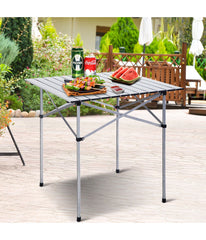 Roll Up Portable Folding Aluminum Camping Square Table With Bag (27-3 & 5'' ) Silver