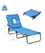 Patio Foldable Chaise Lounge Chair Bed For Outdoor Beach Camping Recliner Pool Yard Blue