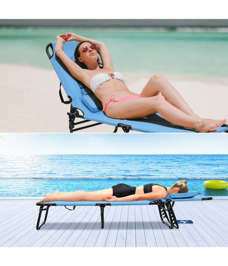 Patio Foldable Chaise Lounge Chair Bed For Outdoor Beach Camping Recliner Pool Yard Blue
