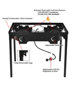 Double Burner Gas Propane Cooker Outdoor Camping Stove Stand BBQ Grill Black