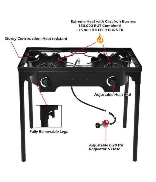 Goplus Portable Propane 225,000-BTU 3 Burner GAS Cooker Outdoor Camp Stove BBQ - Black