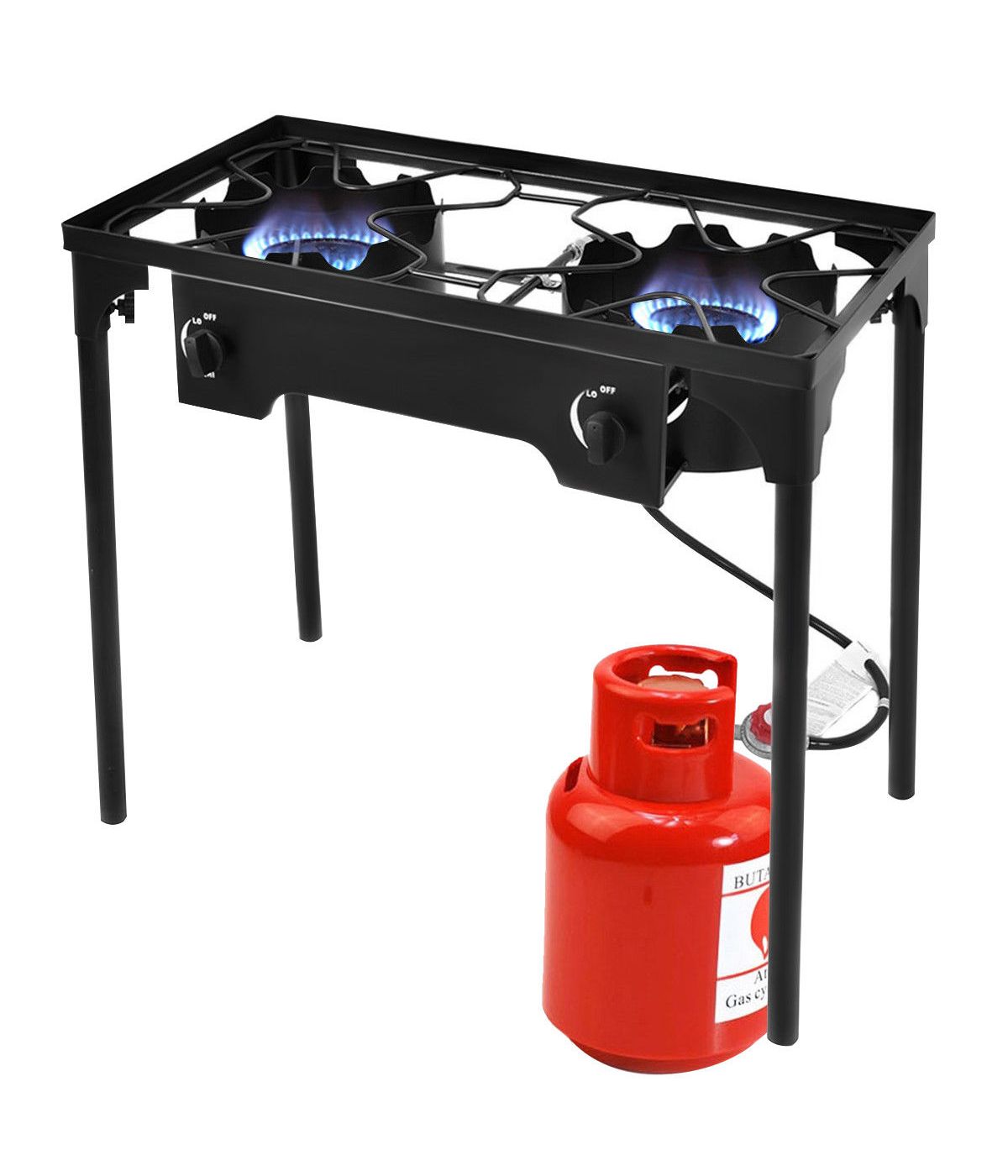 Double Burner Gas Propane Cooker Outdoor Camping Stove Stand BBQ Grill Black