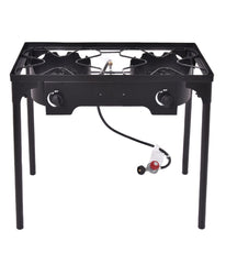 Double Burner Gas Propane Cooker Outdoor Camping Stove Stand BBQ Grill Black