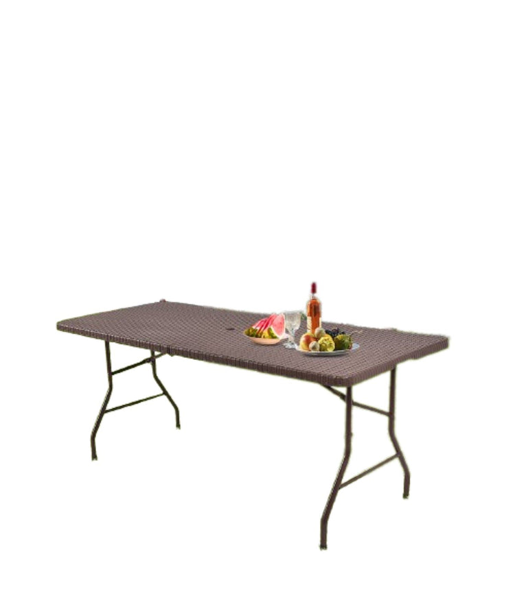 6' Folding Rattan Portable Dining Camping Table Brown